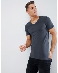 ASOS DESIGN Muscle Fit T Shirt With V Neck In Dark Blue