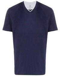 Brunello Cucinelli V Neck Two Tone T Shirt