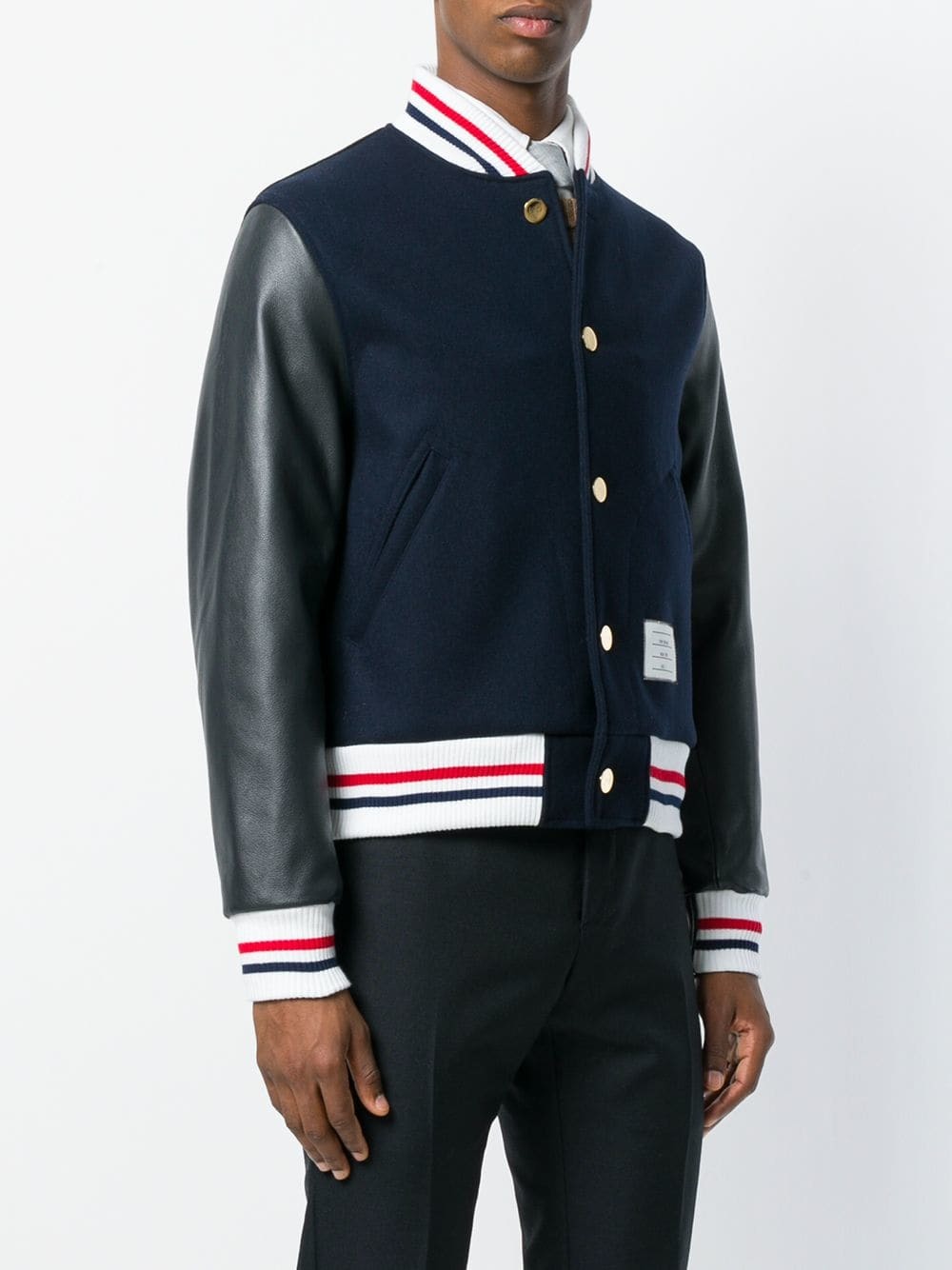 Thom Browne Button Front Melton Wool Varsity Jacket, $2,643