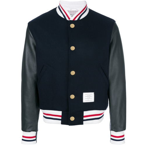 Thom Browne Button Front Melton Wool Varsity Jacket, $2,643