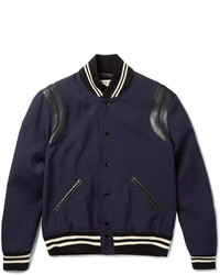 Saint Laurent Leather Trimmed Wool Bomber Jacket