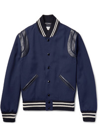Saint Laurent Leather Trimmed Wool Varsity Jacket