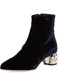 Miu Miu Fondo Jewel Heel Velvet Ankle Boot Blue
