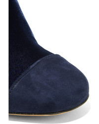 Tabitha Simmons Micki Nubuck Trimmed Velvet Ankle Boots Midnight Blue