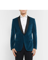 Hugo Boss Blue Hockley Slim Fit Satin Trimmed Velvet Tuxedo Jacket