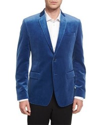 Versace Collection Velvet Two Button Jacket Blue