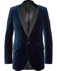 Favourbrook Blue Faille Trimmed Cotton Velvet Tuxedo Jacket