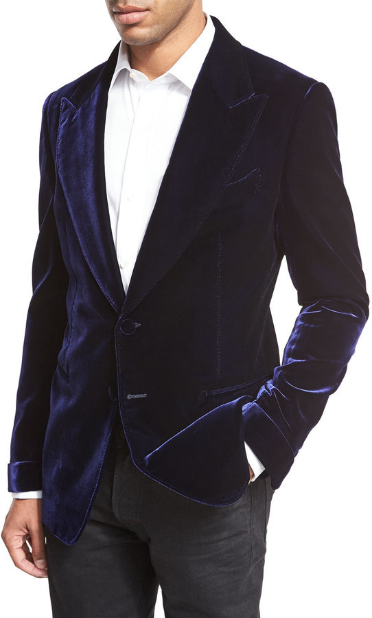 Tom Ford Mr Ford Peak Lapel Velvet Evening Jacket Bright Blue, $3,690 |  Neiman Marcus | Lookastic