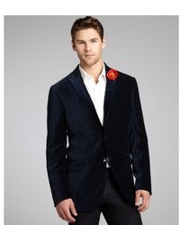 Etro Navy Cotton Blend Perforated Velvet Two Button Jacket
