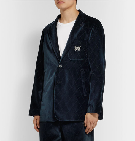 Needles Navy Embroidered Velvet Suit Jacket, $837 | MR PORTER | Lookastic