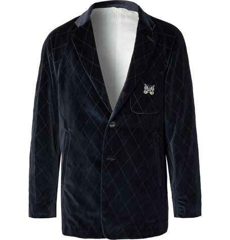 Needles Navy Embroidered Velvet Suit Jacket, $837 | MR PORTER | Lookastic