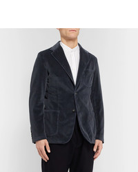 Massimo Alba Navy Slim Fit Unstructured Cotton Velvet Blazer