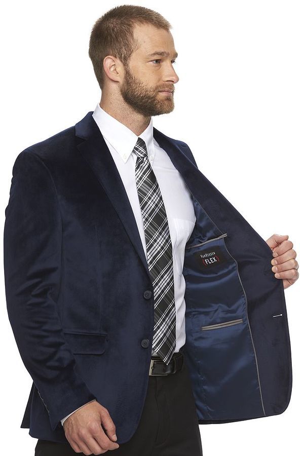 New Van Heusen Mens Slim-Fit Flex Stretch Sport Coat Navy Blue Plaid NWT  $175