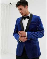 Burton Menswear Velvet Blazer In Cobalt Blue
