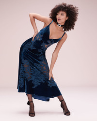 Elie Saab Velvet Lace Inset Cocktail Slip Dress