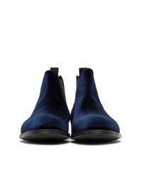 Giorgio Armani Navy Velvet Chelsea Boots