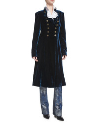Ralph Lauren Collection Benita Velvet A Line Coat Prussian Blue