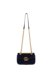 Gucci Blue Velvet Mini Gg Marmont 20 Bag