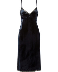 Prada Lace Trimmed Velvet Dress Navy