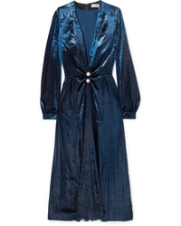 Raquel Diniz Christy Crystal Embellished Metallic Velvet Midi Dress