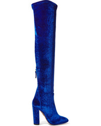 Aquazzura Thigh High Velvet Over The Knee Boots Bright Blue