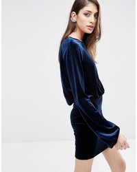 Asos Blouson Sleeve Velvet Open Back Mini Dress