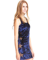 Five Pointed Star Shaped Cutout Blue Velvet Dress