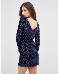 Motel Gabby Dress In Art Deco Sequin With Plunge Back