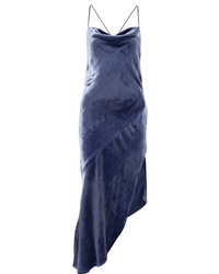 Haney Hanne Asymmetric Crushed Velvet Midi Dress