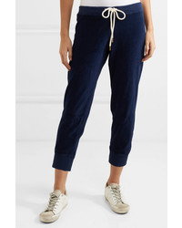 The Great The Cropped Cotton Blend Velour Track Pants