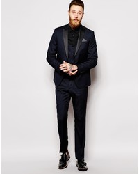 Asos Brand Slim Fit Tuxedo Suit Jacket In Herringbone Stripe