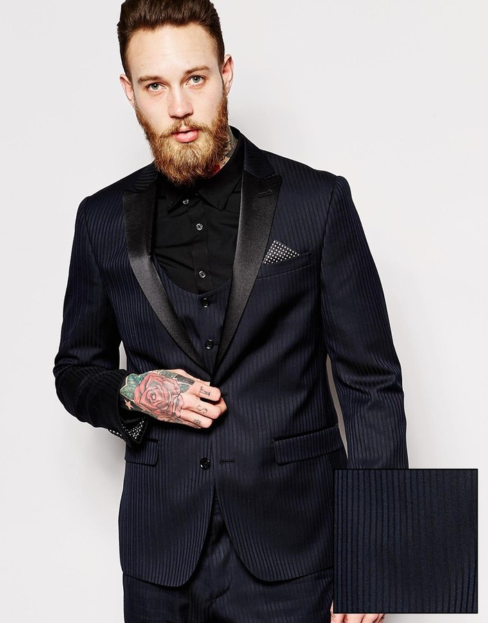 Asos Brand Slim Fit Tuxedo Suit Jacket In Herringbone Stripe, $163, Asos