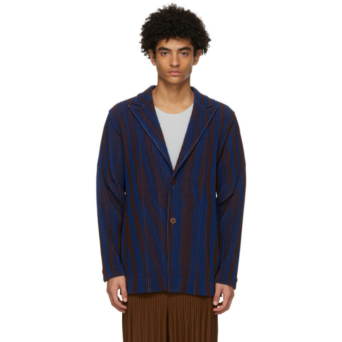 Homme Plissé Issey Miyake Navy And Brown Stripe Hologram