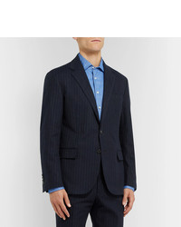 Polo Ralph Lauren Navy Slim Fit Pinstriped Stretch Cotton And Wool Blend Suit Jacket