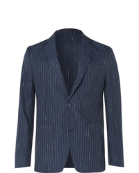 Officine Generale Navy Slim Fit Unstructured Pinstriped Woven Suit Jacket