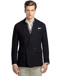 Brooks Brothers Navy Stripe Double Breasted Knit Blazer