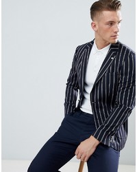 Burton Menswear Regular Fit Blazer In Navy Stripe