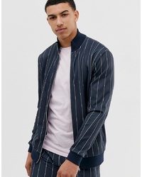 ASOS DESIGN Co Ord Poly Tricot Bomber Jacket In Navy Pinstripe