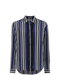 Navy Vertical Striped Button Down Blouse
