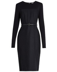 Navy Vertical Striped Chiffon Sheath Dress