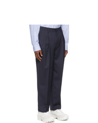 Juun.J Navy And White Wool Stripe Wide Fit Trousers