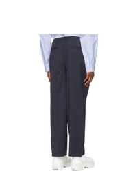 Juun.J Navy And White Wool Stripe Wide Fit Trousers