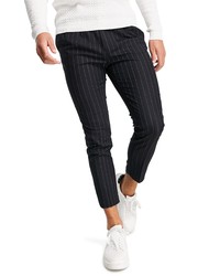 ASOS DESIGN Pinstripe Tapered Trousers In Navy At Nordstrom