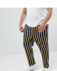 ASOS DESIGN Plus Cigarette Smart Trouser In Navy Stripe With Turn Up