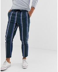 ASOS DESIGN Skinny Cropped Trousers In Navy Stripe With Drawstring Waist