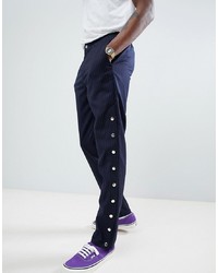 ASOS DESIGN Slim Trousers Co Ord In Navy Pinstripe With Poppers