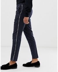 Burton Menswear Slim Trousers In Navy Pinstripe