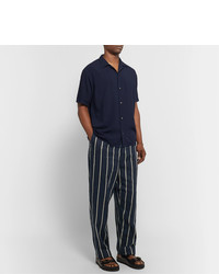 KAPITAL Striped Linen And Cotton Blend Trousers