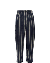 KAPITAL Striped Linen And Cotton Blend Trousers