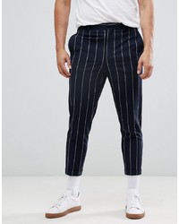 ASOS DESIGN Tapered Smart Trousers In Navy And White Pin Stripe